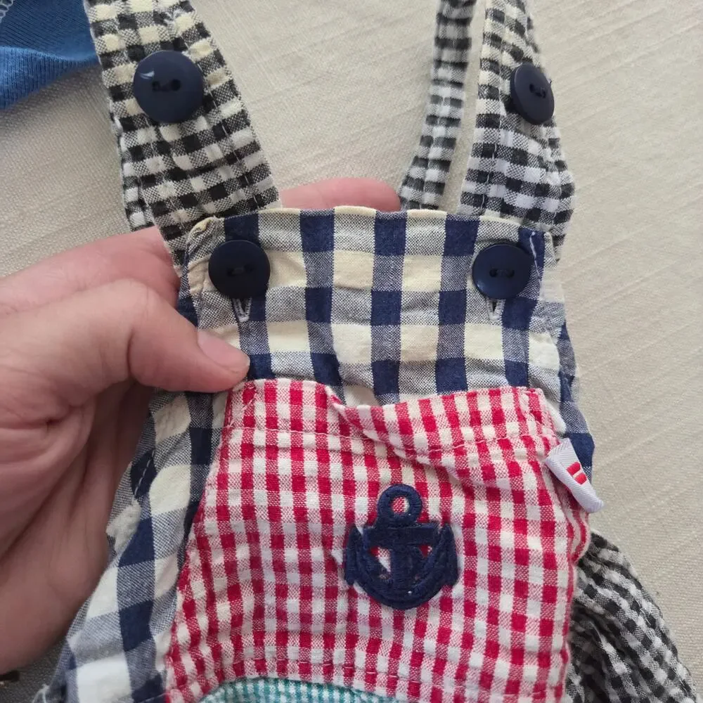 Vintage Gingham Color Block Shortalls 3-6 months